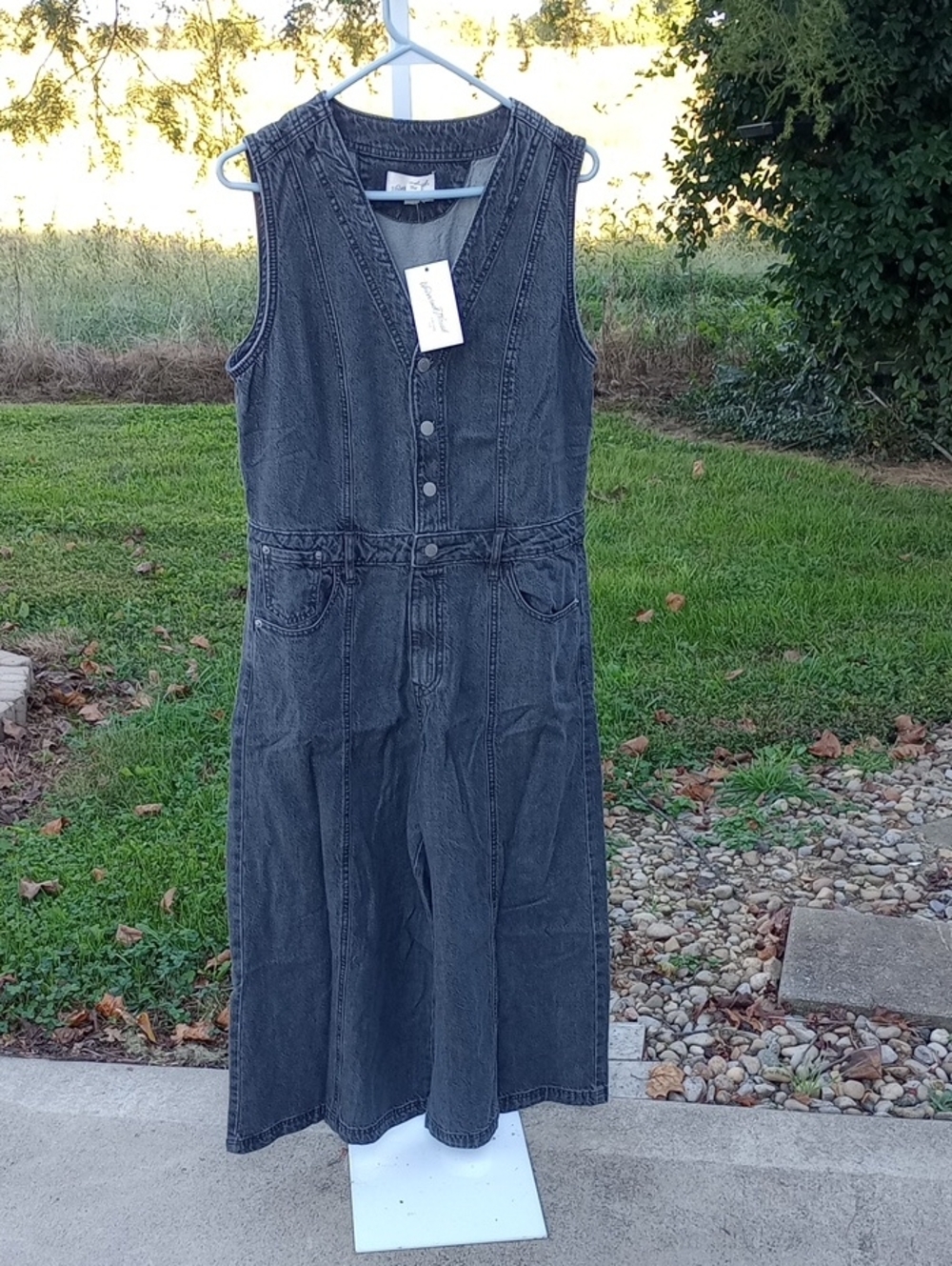 Sleeveless Washed Black Denim Romper Size 10 NWT